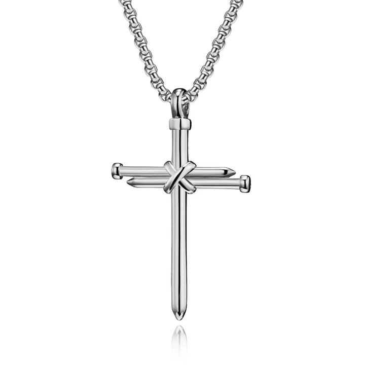 BlessingTree Nail Cross Necklace Stainless Steel Three Nails Pendant 60cm Box Chain