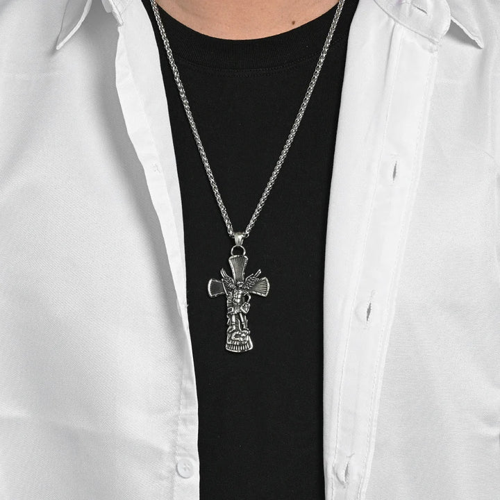 BlessingTree Archangel St. Michael Cross Necklace Vintage Stainless Steel Catholic Pendant