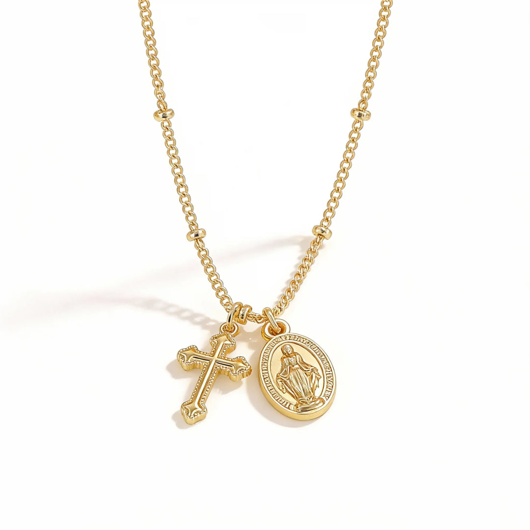 Dainty Virgin Mary Cross Necklace Catholic Miraculous Medal Necklace for Women Baptism Gift