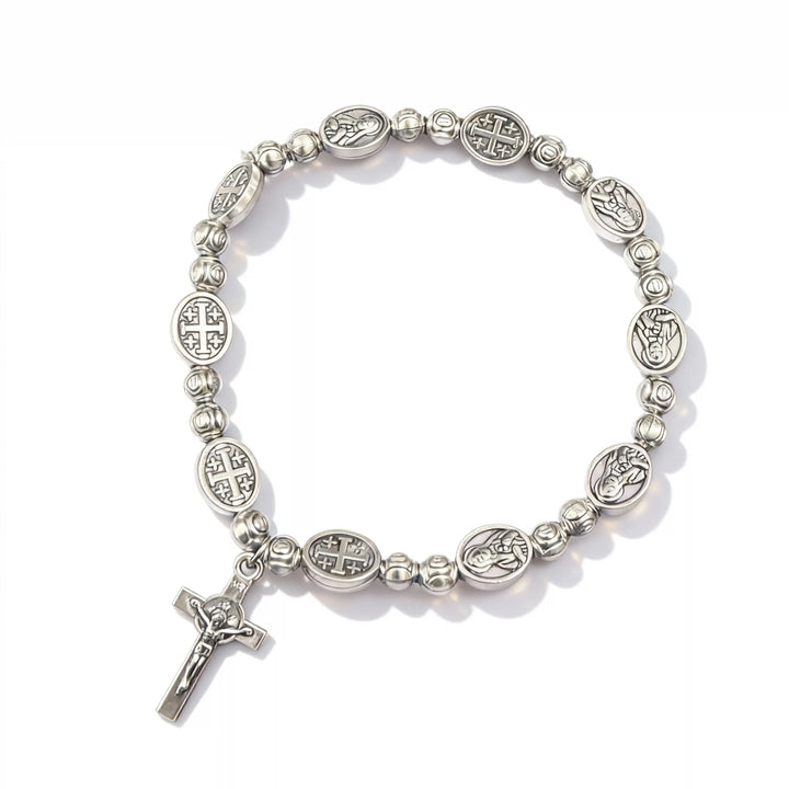 BlessingTree Stainless Alloy Cross Pocket Rosary Bracelet – Catholic Prayer Beads Jewelry Gift