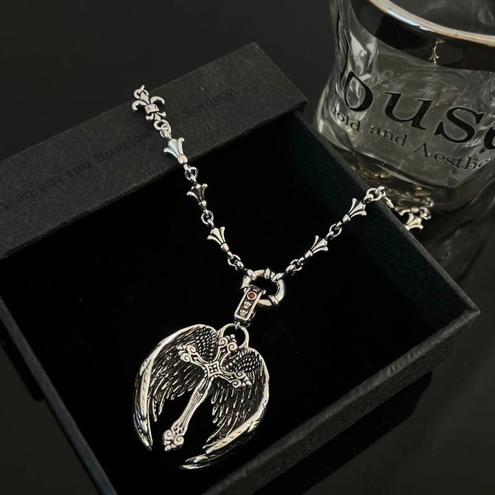 BlessingTree Silver Plated Winged Cross Pendant Necklace 20 Inch Christian Jewelry