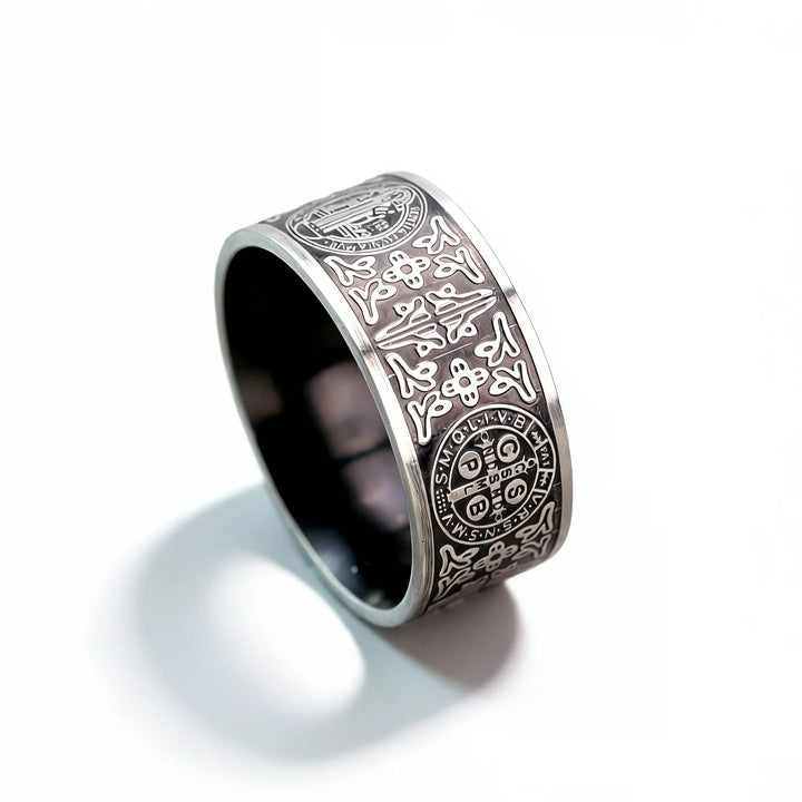 BlessingTree St Benedict Medal Ring Stainless Steel Catholic Protective Ring