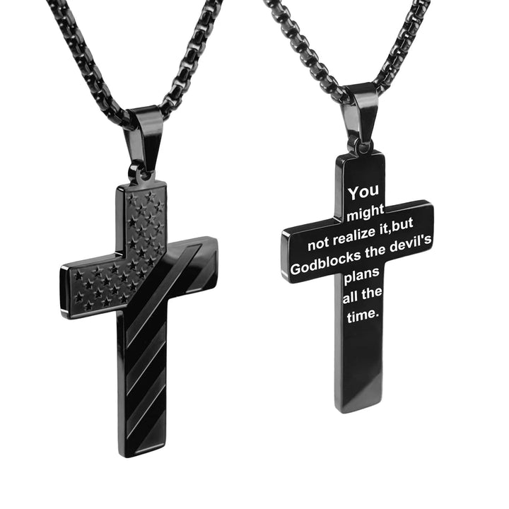 BlessingTree Black Stainless Steel Inspirational Quote Pendant Necklace 24 Inch Flag Motif