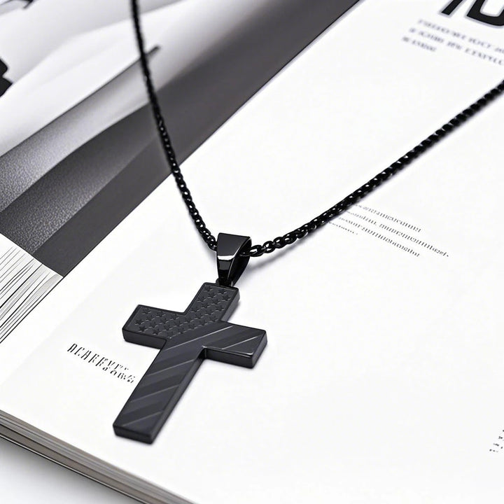 BlessingTree Black Stainless Steel Inspirational Quote Pendant Necklace 24 Inch Flag Motif