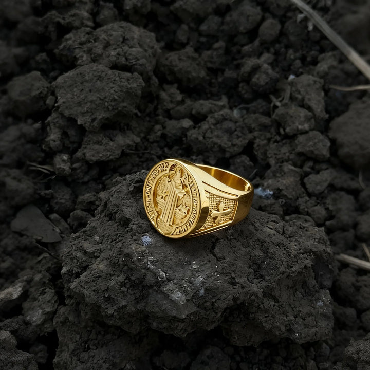 BlessingTree Vintage St. Benedict Stainless Steel Ring
