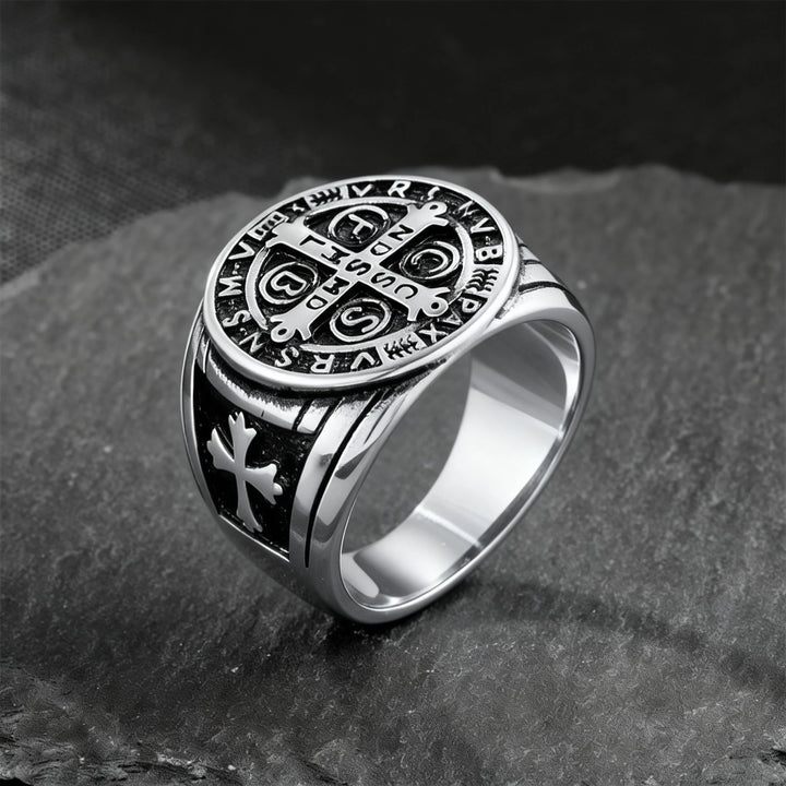 BlessingTree St. Benedict Medal Titanium Steel Ring