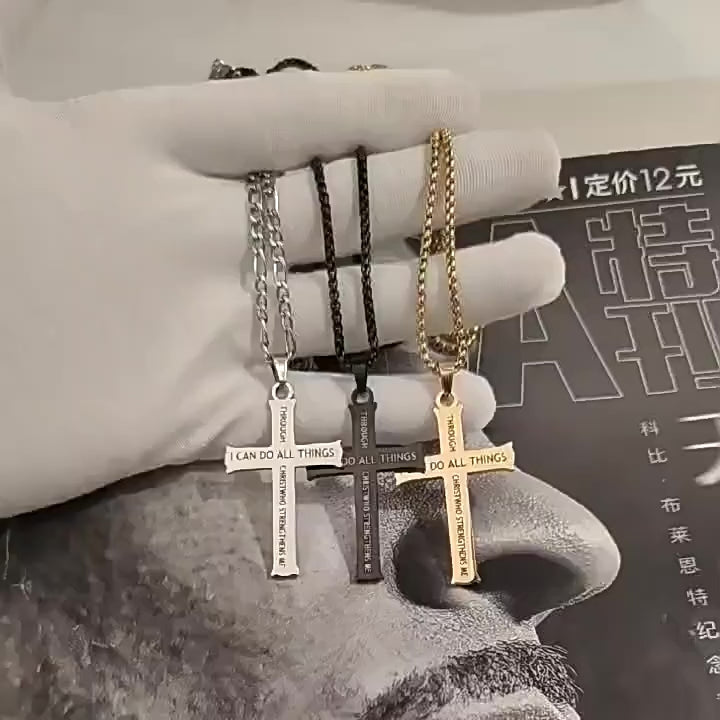 BlessingTree Philippians 4:13 Cross Pendant Necklace Stainless Steel Scripture Christian