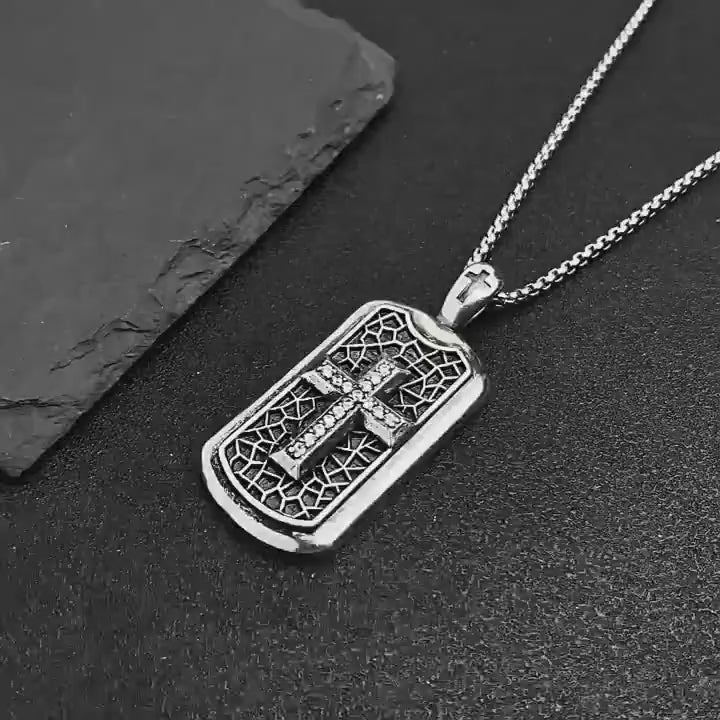 BlessingTree Cross Inlay Stainless Steel Pendant Necklace
