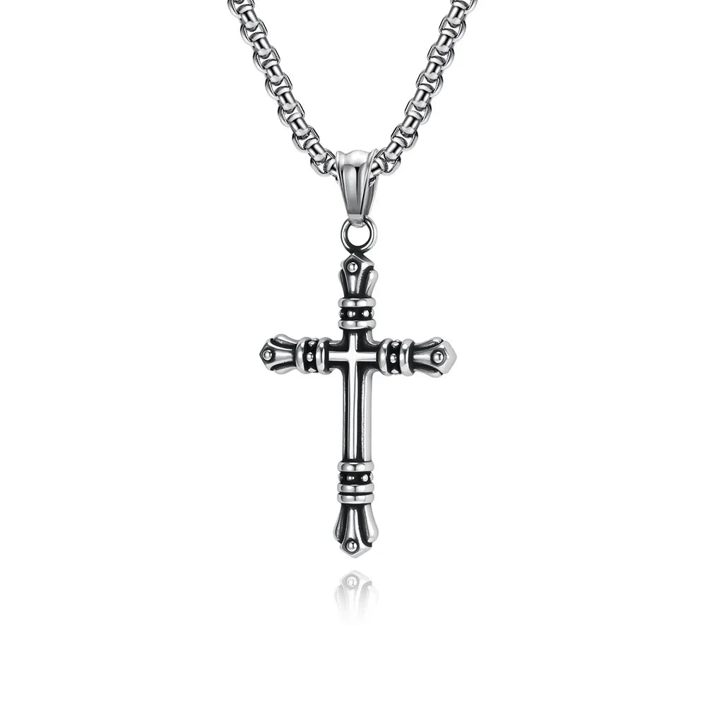 BlessingTree Stainless Steel Cross Pendant Necklace Gold Silver Black